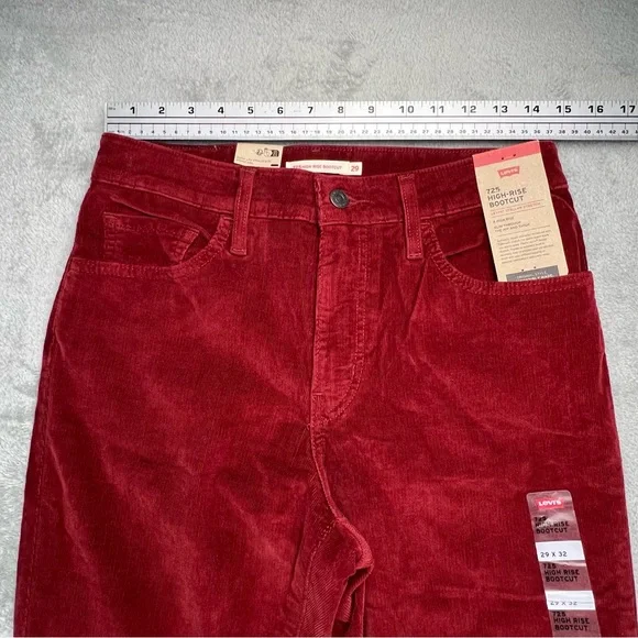 Levi’s 725 High Rise Bootcut Corduroy Jeans Pants Womens 29 Wine Burgundy NWT - Picture 3 of 12